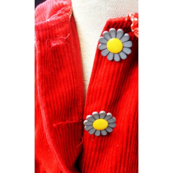 Vtg 1990s Kidzcloz Red Corduroy 1-pc Bubble Jumpsuit Flowers Little Girl Sz 18M - Picture 8 of 12